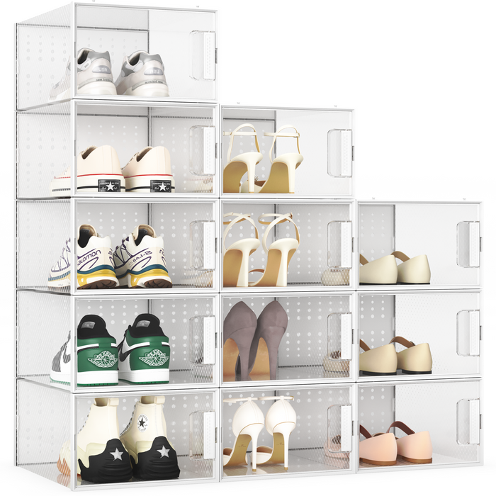 Pinkpum Large Shoe Organizer Storage Boxes for Closet, Clear Plastic Stackable Sneaker Storage Containers Bins with Lids, Clear Shoe Display Case Containers, Fit for Size 11, 12 Pack