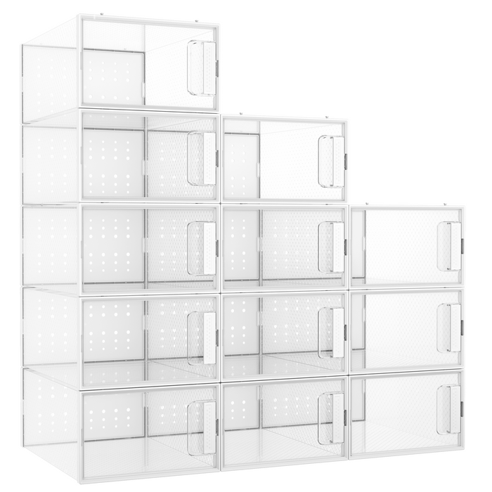 Pinkpum Shoe Organizer Storage Boxes for Closet, Clear Plastic Stackable Sneaker Storage Containers Bins with Lids, Clear Shoe Case Containers, Fit up to Size 9,12 Pack