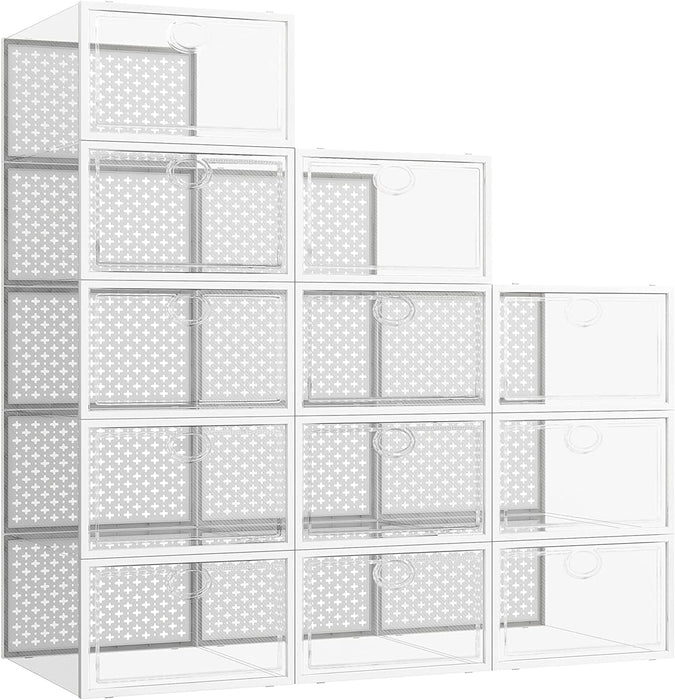 PINKPUM 12 Pack Shoe Storage Boxes, Clear Stackable Shoe Containers fo