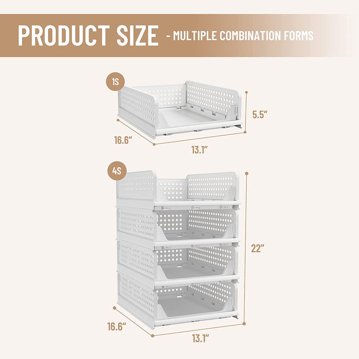 PINKPUM Stackable Plastic Storage Basket-Foldable Closet Organizers an