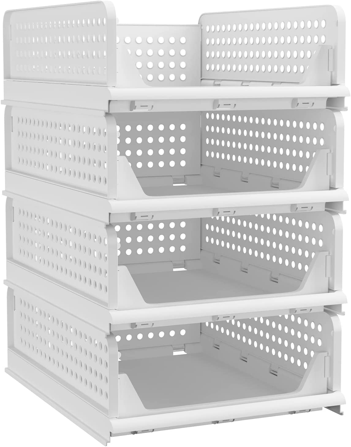 Phyllia 4 Pack Closet Organizers Storage Bins, Plastic Stackable Drawer Basket, Foldable Clothing Storage for Kitchen Cabinets, Pantry, Offices