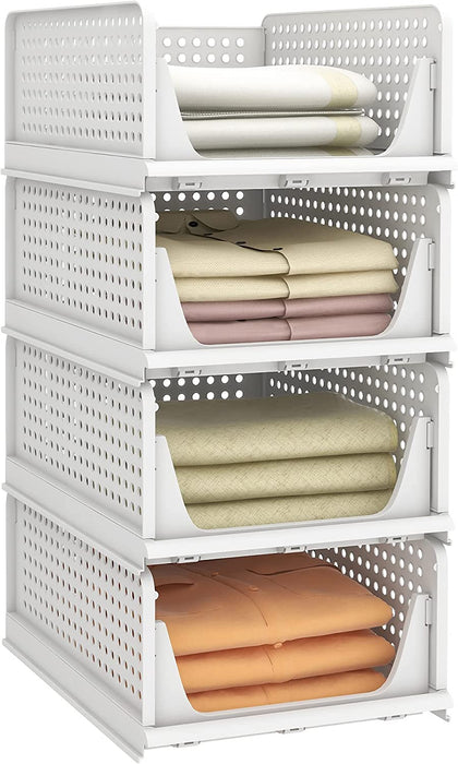 Phyllia 4 Pack Closet Organizers Storage Bins, Plastic Stackable Drawer  Basket, Foldable Clothing Storage for Kitchen Cabinets, Pantry, Offices