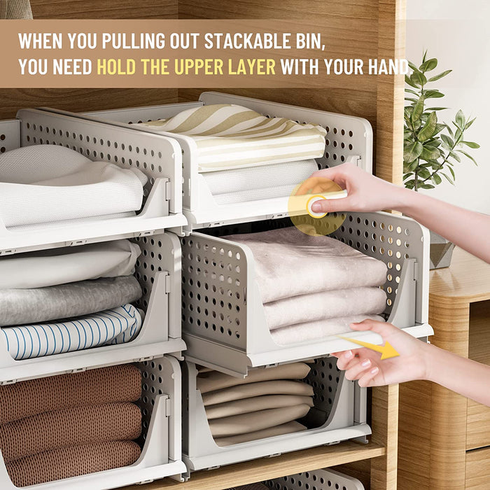 PINKPUM Stackable Plastic Storage Basket-Foldable Closet Organizers an